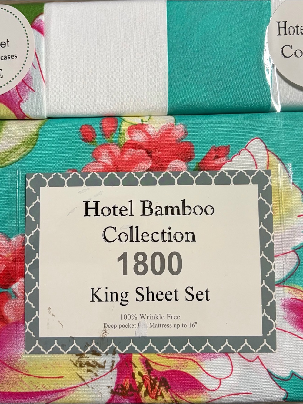 Hotel Bamboo Collection 1800 King Sheet Set - Teal Floral
